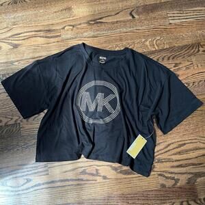Black silver gold short baggy Michael Kors t-shirt crop top new with tags